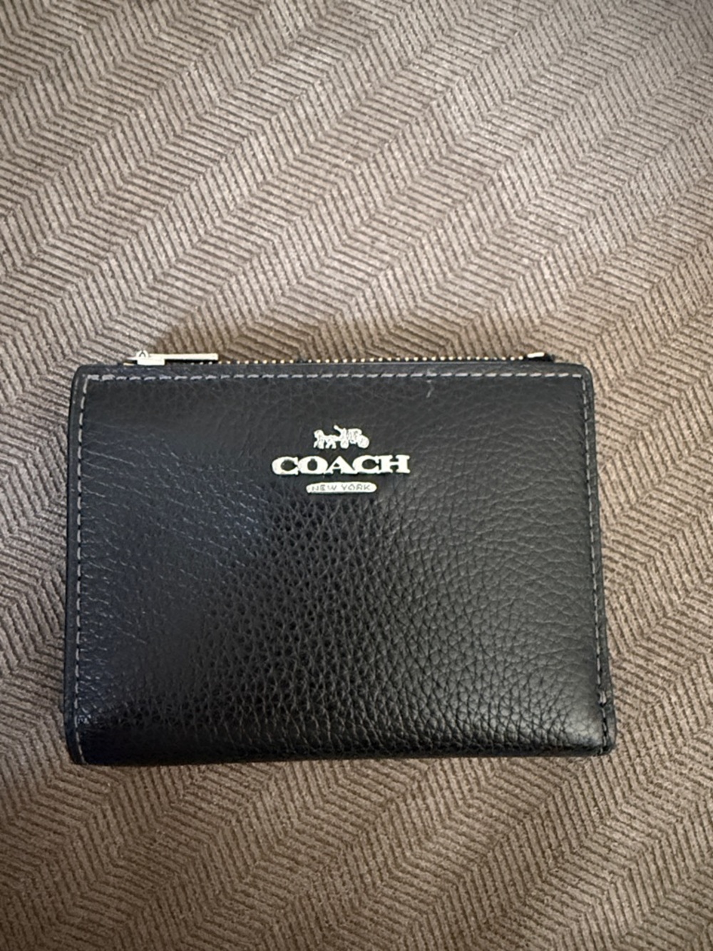 Coach Black Pebbled Leather Compact Card Wallet
